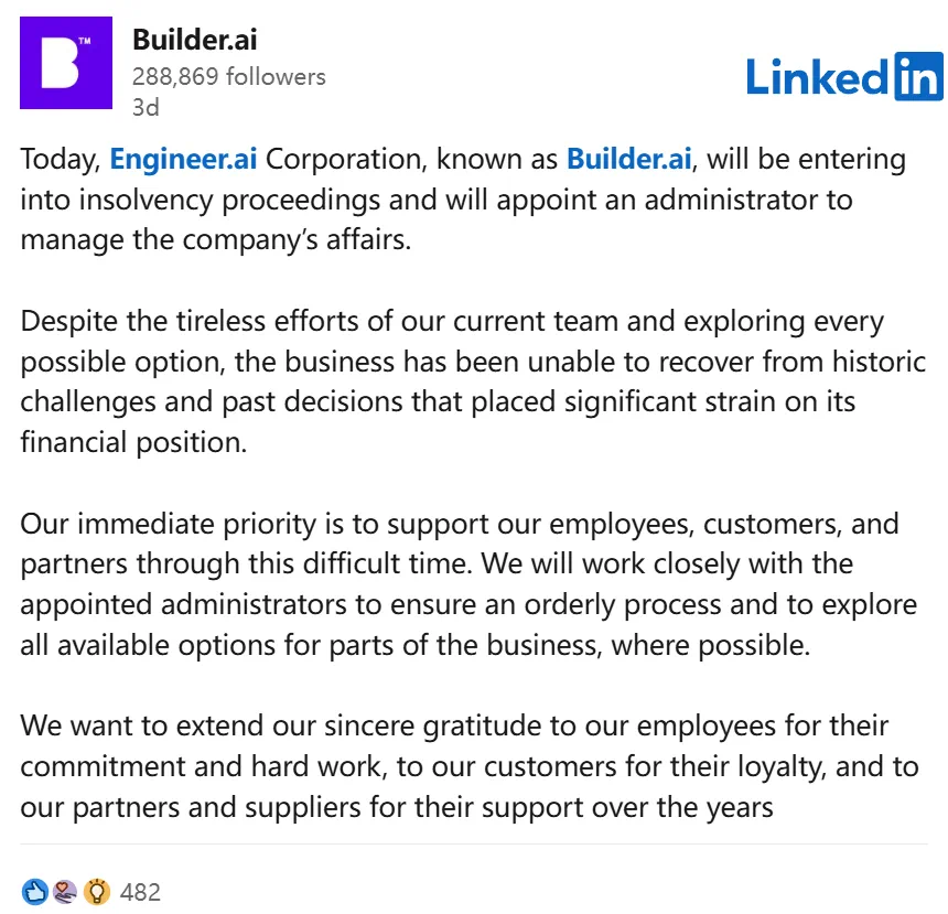 Builder.ai破产公告